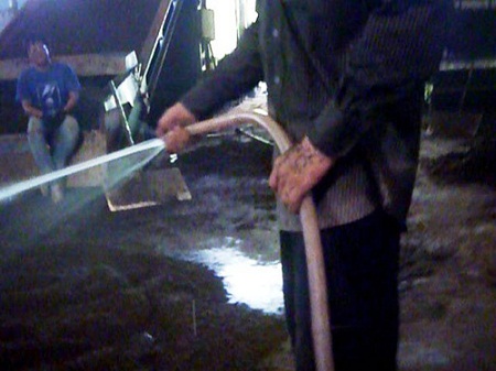 Công đoạn tưới tắm cho trà bẩn trước khi đưa vào lò phù phép